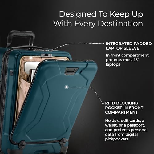 Image of Briggs & Riley 22 Inch Carry-On Luggage with Wheels - Small Rolling Hard Shell Heavy Duty Suitcase with Front Laptop Compartment - 360 Spinner Wheels - Torq Collection - Ocean