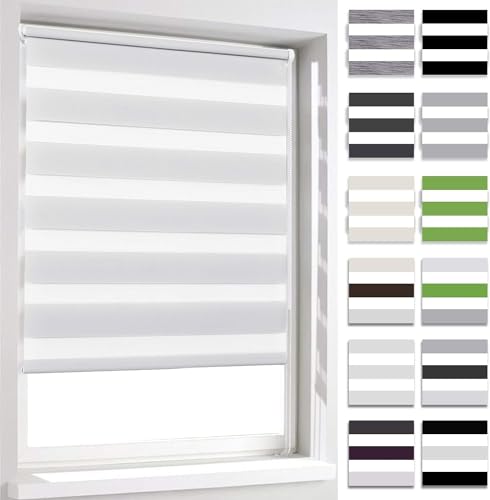 BelleMax Doppelrollo Klemmfix ohne Bohren & mit Bohren, 60x100cm(BxH), Weiß, Duo Rollo, Sonnenschutz lichtdurchlässig Blickdicht, Klemmrollo Fensterrollo, Rollos für Fenster und Tür