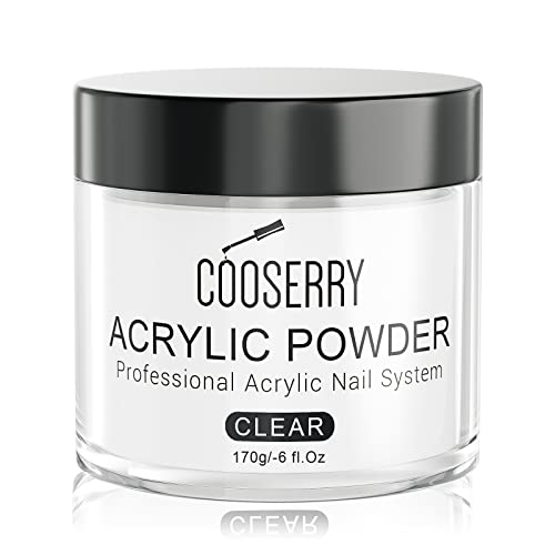 Cooserry Clear Acrylic Powder- 6Oz Acrylic Powder 170G Large Capacity Professional Acrylic Nail Powder Polymer For 3D French Nail Manicure Extension Nail Carving, Long Lasting Acrylic Nail Powder Kit #TOP4