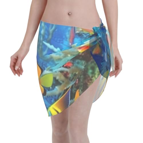 Falda De Playa El Mundo Submarino Peces Tropicales Negro Gasa Traje De Baño Chal Natación Sexy Bañador Sarongs Verano Cubiertas Sarong para Vacaciones
