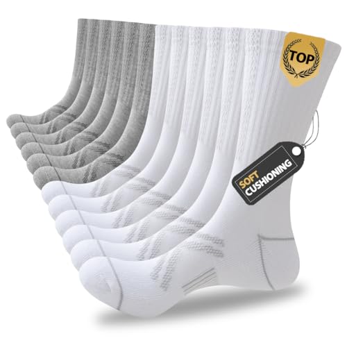 JOYNÉE 12 Pairs Mens Athletic Crew Socks Cushioned for Men Sports Running-Arch Support,Multicolor 4,Sock Size:10-13