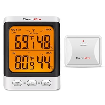 ThermoPro TP62 Indoor Outdoor Thermometer Wireless, 500ft Range Outside Thermometer with Remote Temperature Sensor, Outdoor Thermometers for Patio with 3.3" Backlit Large Display Thermometer Outdoor