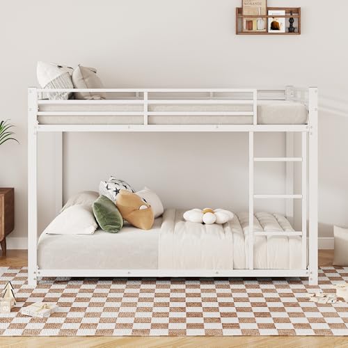 Bgsryao Lit superposé pour Enfant 140×200, lit en Fer, lit superposé de Forme Classique,Blanc (Hors Matelas)