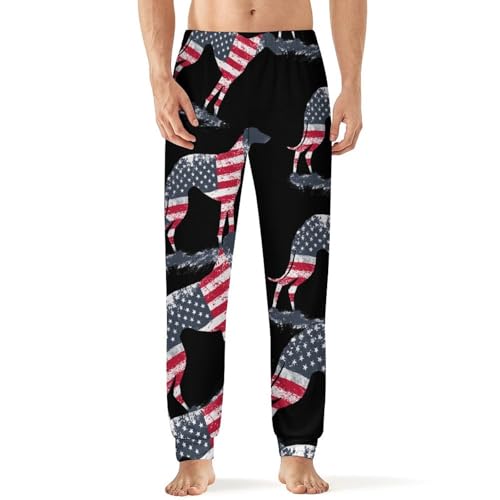 Greyhound Dog U.S.A. Flag Men's Pajama Bottoms Sleep Lounge Soft Comfy Pants Sleepwear