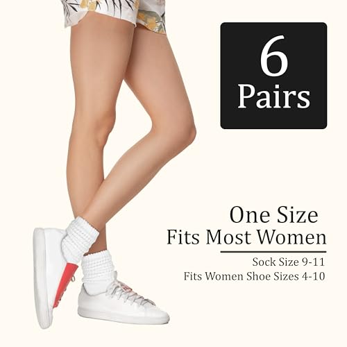 Winterlace 6-Pair Scrunch Crew Slouch Cotton Womens Socks Ribbed Soft Retro Boot Calf Sock Bulk Pack3