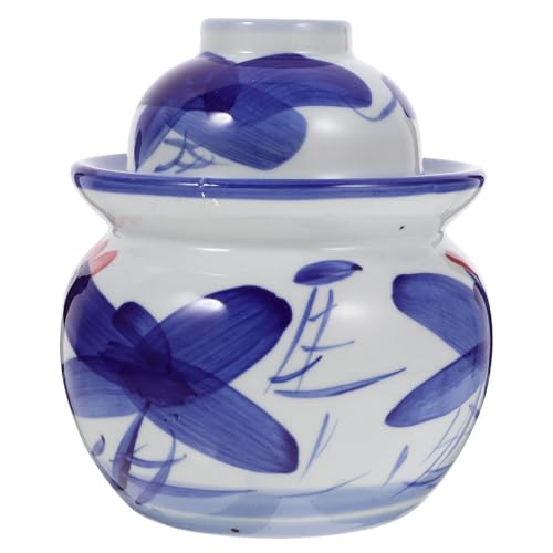 BESTYASH Barattolo per Fermentazione Tradizionale in Ceramica con Doppio Coperchio Sigillato Contenitore per Sottaceti e Kimchi Vaso Compatto per Crauti Fatto in Casa Conservazione