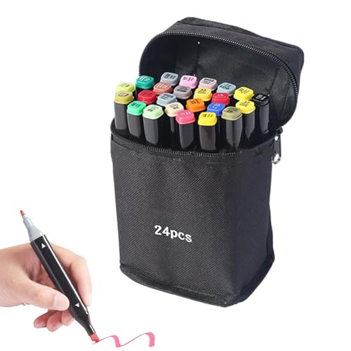 Juego de marcadores de dibujo de doble punta, kit de bolígrafos de pintura con de almacenamiento portátil, ideal para adultos, niños, artistas, escuela, aula, viajes, álbumes de recortes y proye