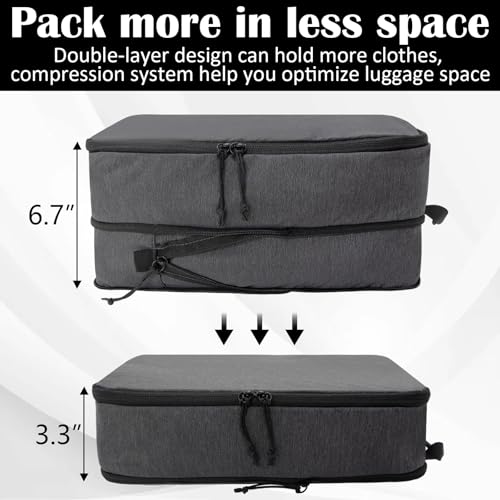 Extra Large Compression Packing Cubes for Travel Essentials, 2 Set Expandable Travel Cubes for Packing Compression Bags Luggage Suitcase Organizer, Black2