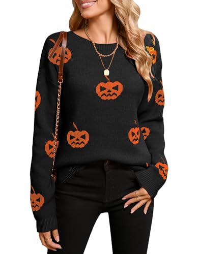 Women's Cute Hearts Pullover Sweaters Long Sleeve Crew Neck Casual Knit Sweater