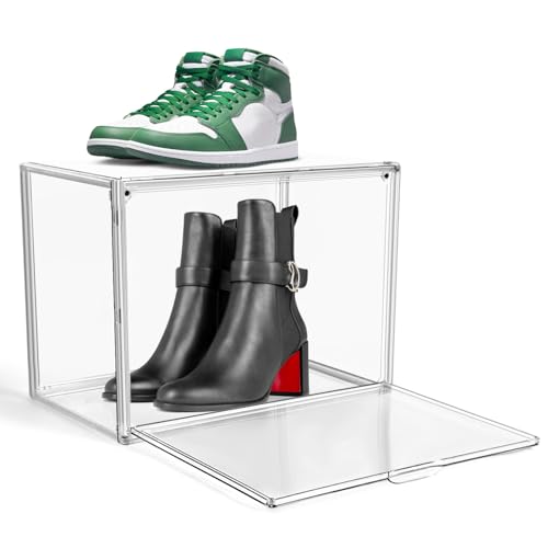 DAYOOH X-Large Acrylic Sneaker Shoe Display Case Transparent Sneaker Box Shoe Storage Boxes Clear Plastic Stackable Boot & Shoe Boxes Clear Shoe Organizer Containers with Lids