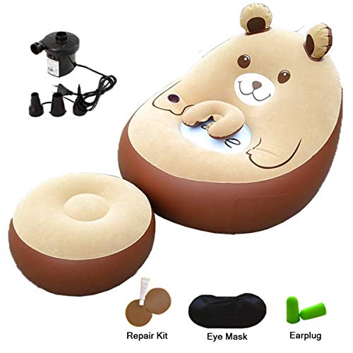 Poltrona Gonfiabile con Ottomana,Pompa Elettrica,Portabicchiere e Ripostiglio per Smartphone,Poltrona Relax Casa Divano Sedia Gonfiabile per la Pausa Pranzo,Max. carico per 150 kg