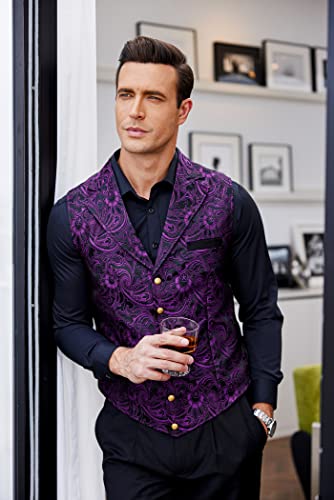 Coofandy Mens Suit Vest Purple Paisley Formal Waistcoat Tuxedo Vest Gothic Steampunk Vest For Suit Tux Purple, Small #TOP2