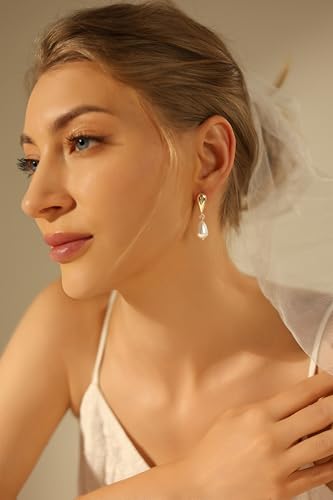 Pearl Earrings for Women-14K Gold Plated Dainty Drop Simple Wedding Dangle Dangling Cute Stud Earrings for Brides Long Wedding Earring Formal Jewelry2