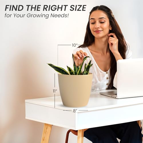 Image of YUCCABE ITALIA SHERA Stella 10 Inch Plastic Plant Pot for Home Decor Indoor Plant Pots for Living Room Plastic Flower Pot for Garden (Beige, 10 INCH - 4 Pcs)