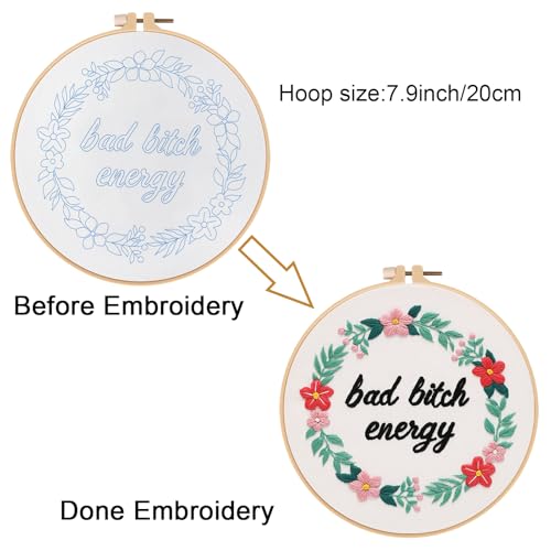 Image of Louise Maelys Funny Quote Embroidery Kit for Beginners Floral Wreath DIY | Designed for Fun, Cross Stitch Kits Feature Floral Patterns. Needlepoint Kit for Beginners and Adults to Make Handmade Crafts