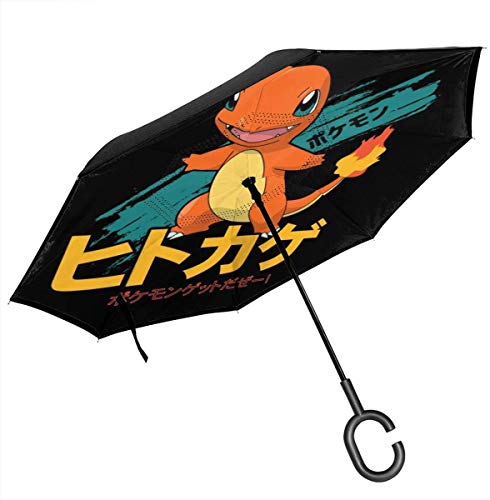 Preisvergleich Produktbild Monster of The Pocket Charmander Japanischer Text Doppelschicht-Umkehrschirm für Auto-Umkehrklappung mit umgedrehten C-förmigen Händen - Leicht & Winddicht & Ndash;