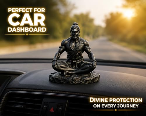 Image of CHULO Black Matte Finish Lord Hanuman Idol for Car Dashboard, Home & Office Desk | Hanuman Ji Murti for Positivity, Strength, Good Luck & Prosperity - 10x8x10 cm | Hindu Spiritual Gift Showpiece