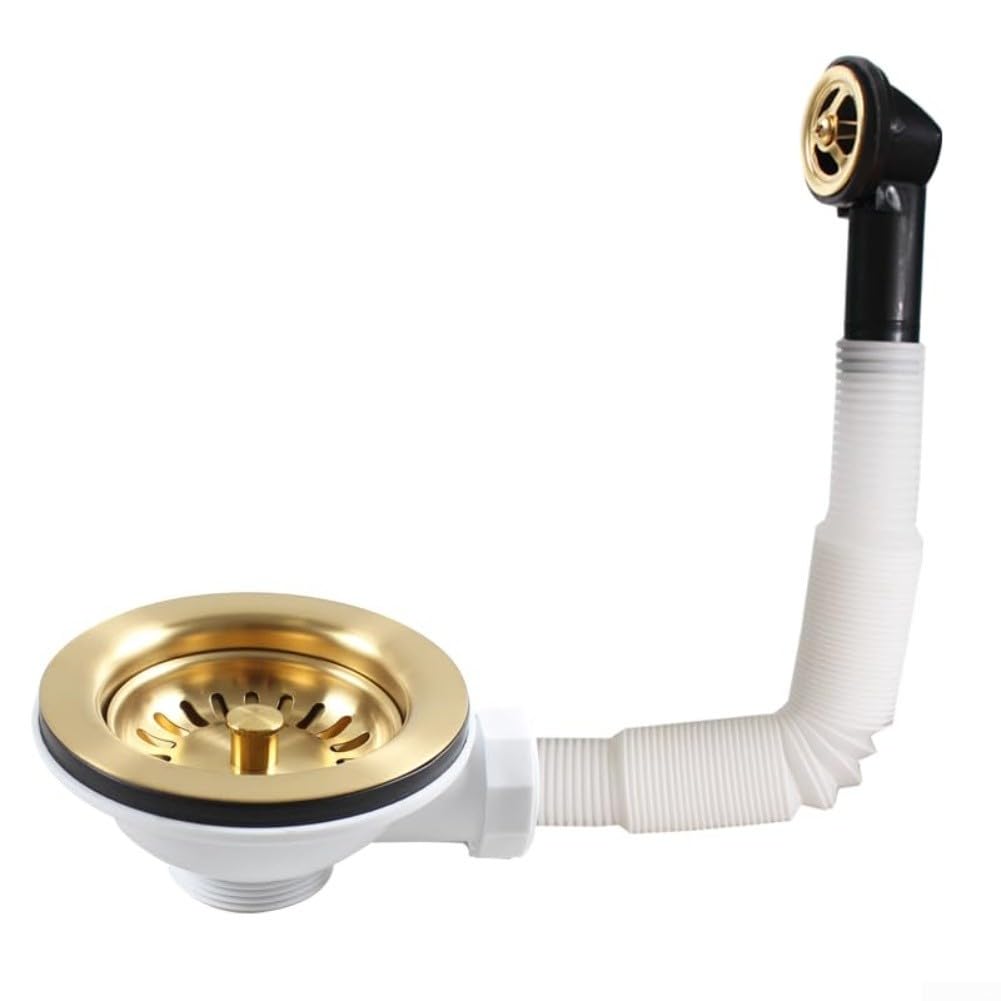 Kit de vidange d'évier cuisine blanc et or, idéal pour moderniser votre espace