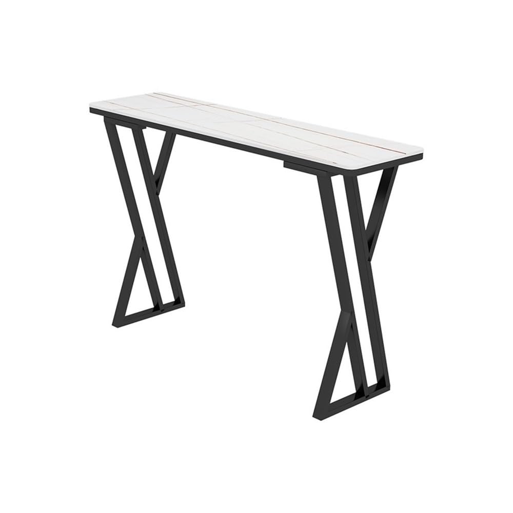 Table de Bar Table de Bar étroite en marbre Blanc for Balcon, Salon, cloison, Table pub Haute(180 * 40 * 105cm)