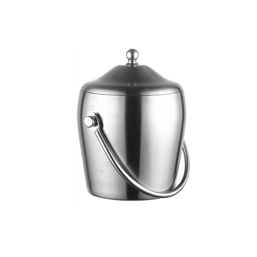 Cubitera de 2 litros con Tapa, Gruesa, de Acero Inoxidable, refrigerada de Doble Capa, Apta para Cerveza y Vino (Plateada).