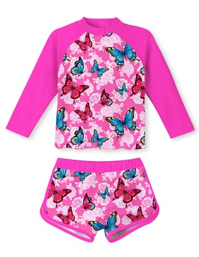 Image of Vogseek Girls Rash Guard Two Pieces Swimsuit Long Sleeve Bathing Suit for 3-10 Years