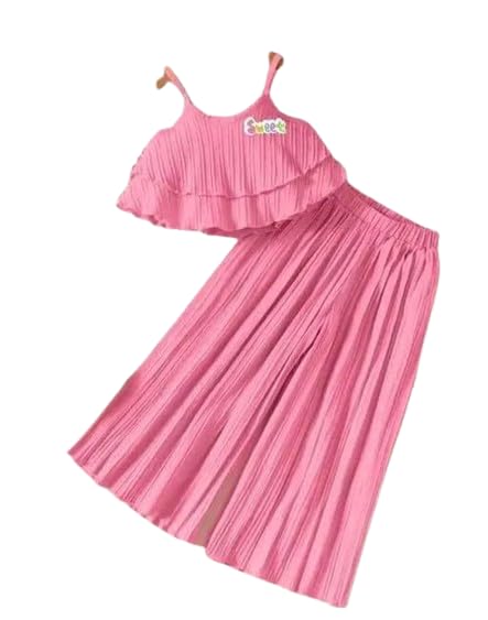 Kid Girls Solid Colour Top & Full Pants Set, Sleeveless