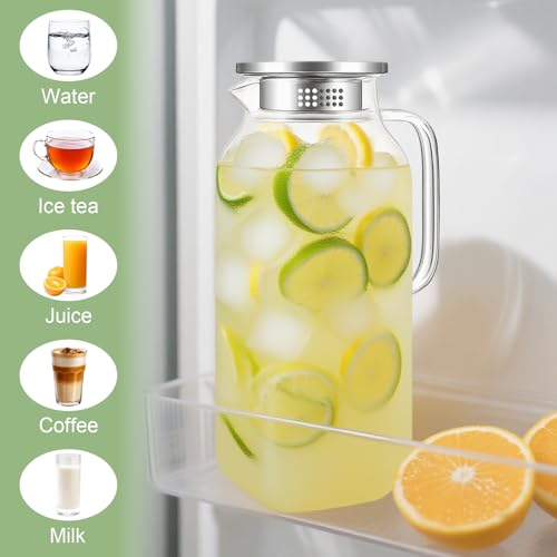 Water Jug for Fridge, 2 Litre Glass Water Jugs with Lid, Water Pitcher Jug Carafe for Milk, Cocktail,Tea,Coffee and Juice Hot or Cold Beverage - Image 6