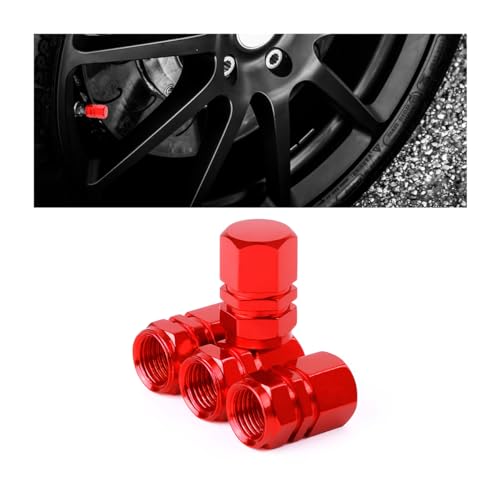 Image of Osilly Car Tire Stem Valve Caps, 4 Pcs Aluminum Alloy Valve Stem Covers, Corrosion Resistant Leak-Proof Tire Cap Cover Accessories, Hexgon Style Wheel Air Valve Caps for SUV Car Bike (Red)