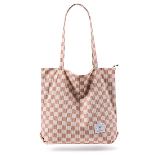 Image of KALIDI Women Corduroy Tote Bag Zipper Casual Tote's Handbag Big Capacity Shoulder Bag with Pockets