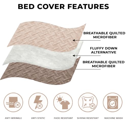 Image of Story@Home Reversible Quilted Bedsheet | 400 TC Ultrasonic Bedspread AC Blanket | Comforter for Double Bed Quilted Bedcover for Double Bed with 2 Pillow Cases 250x225 CM - Sand & Cocoa