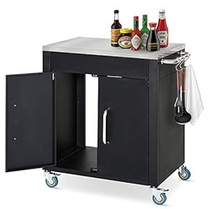 HOMCOM Küchenwagen mit Rollen, Servierwagen, Küchentrolley mit Schrank, Haken und Edelstahlgriffe, Rollwagen, Küchenhilfe, Schwarz, 86 x 50 x 86, 5 cm