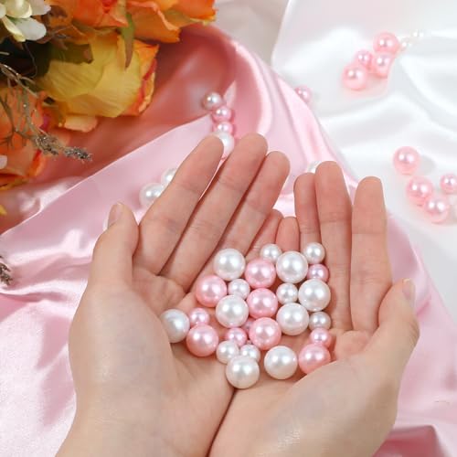 140 Piece Fake Pearl Beads - Floating Small Pearls for Brush Holder Vase Filler - Round White Pink Beads, No Hole - 10/14mm - Image 4
