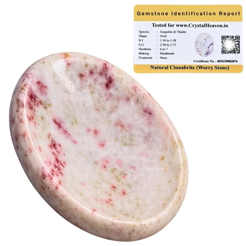 Certified Cinnabarite Crystal Thumb Worry Pebbles Stones for Anxiety Stress Relief Massage - AAA Grade Original Healing Gemstone Agate Rubbing Stone for Yoga Meditation Spiritual Reiki Feng Shui