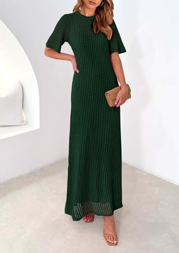 Image of PRETTYGARDEN Womens Eyelet Crochet Maxi 2 Piece Dress Sets
