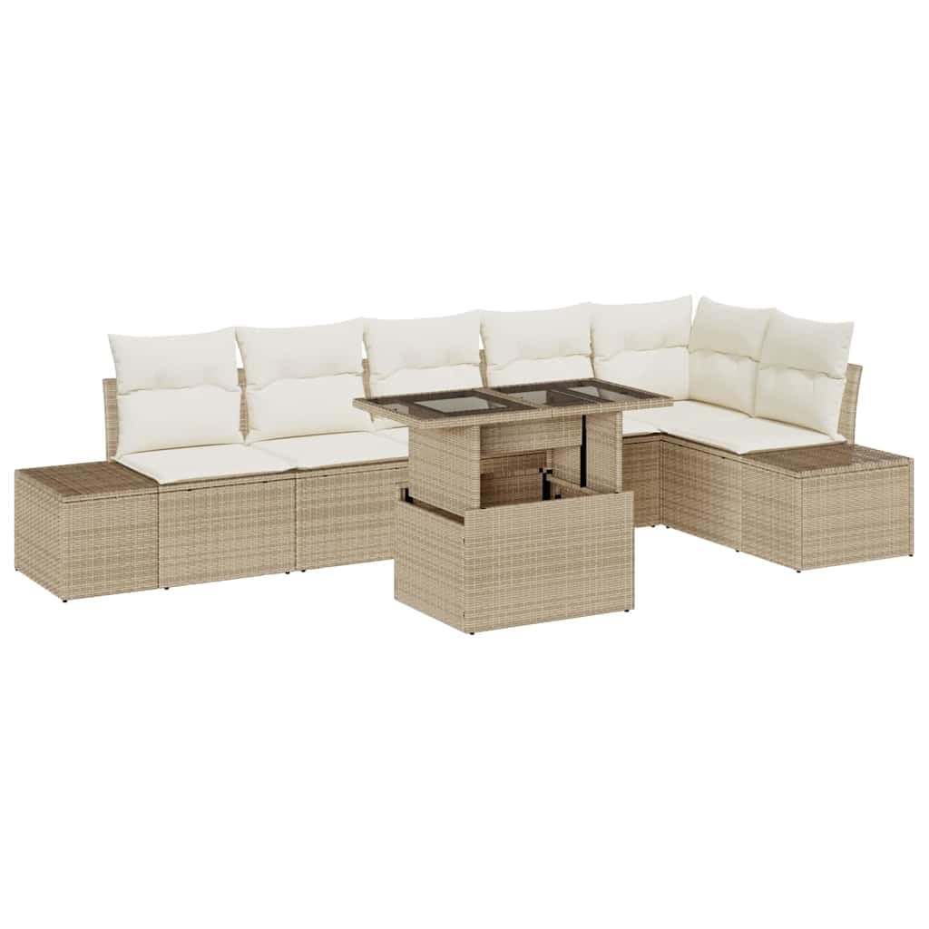 Set Divano da Giardino 7 pz Beige Polyrattan