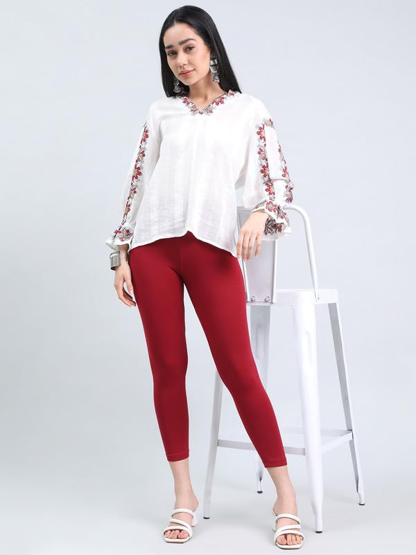 Image of GO COLORS Soft Cotton Stretch Cropped Leggings for Women | Breathable, Mid Rise