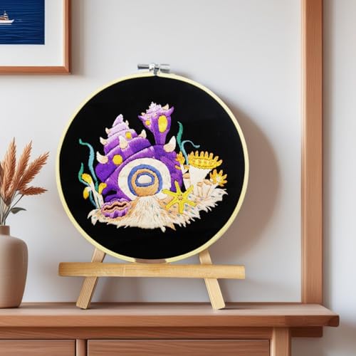 Image of Speedura 4-Set Embroidery Kit for Beginners - Easy Needlepoint Starter Kit for Adults to Learn Hand Embroidery with Stamped Designs, Cross Stitch Patterns, and Fun DIY Projects (Oceanic Treasures)