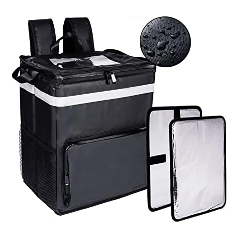 cherrboll Waterproof Food Delivery Backpack, Thermal Pizza Delivery Backpack w/ 2 Dividers, Leak-Proof Reusable Cooler for Bicycle Transport Cover