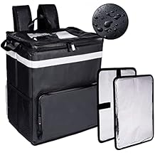 cherrboll Waterproof Food Delivery Backpack, Thermal Pizza Delivery Backpack w/ 2 Dividers, Leak-Proof Reusable Cooler for Bicycle Transport