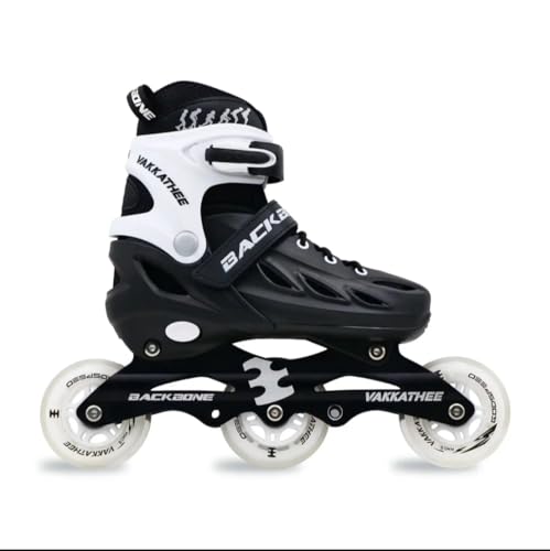 Image of Backbone Vakkathee Adjustable Unisex Inline Skates, Black /White, 80Mm Wheels, Push Button Design