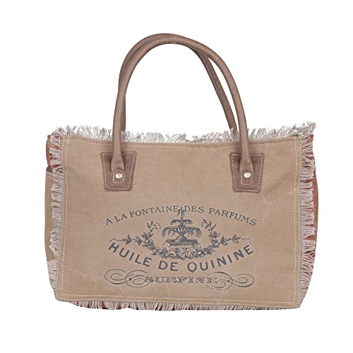 Myra Bag Western Upcycled Canvas Handbag for Women - Leather Shoulder Bag Ecru