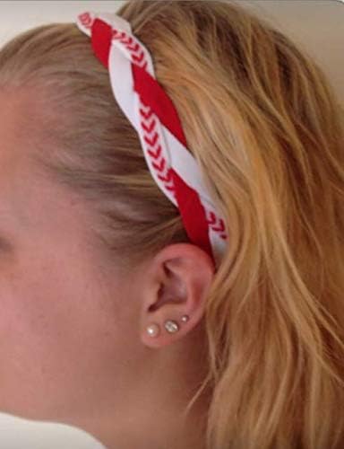 Fabulici Red White Striped Braided Headband Softball Running Sports Braided Headbands Sweat Silicone Non Slip Grip No Armour Scrunchy Women Girl Soccer Yoga Running Soccer Basketball Tennis Volleyball