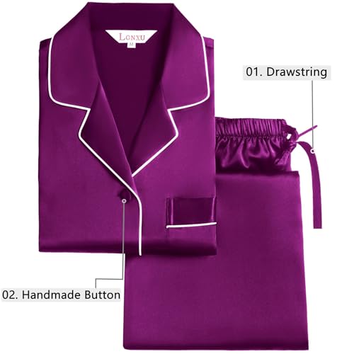 Lonxu Womens Silk Satin Pajamas Set Purple S by Lonxu - Used condition - US$25.56