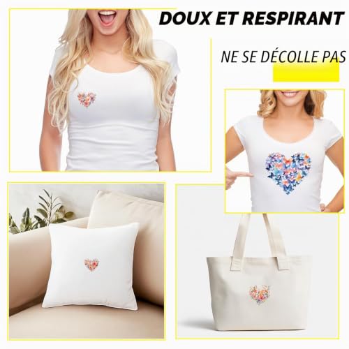 SUPERDANT 9PCS Fleurs Transfert Textile Thermocollant pour Vêtements Cœurs D'Amour Patch Thermocollant de Chaleur Patchs de Transfert pour Vêtements de Bricolage Cœurs de Saint Valentin Papillons – vue 6