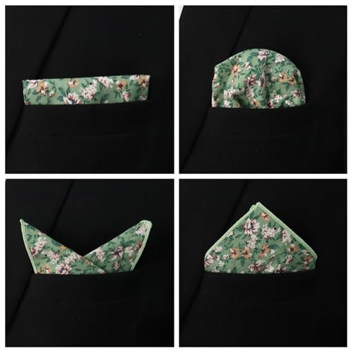 Image of Floral Pocket Squares for Men with Holder Printed Flower Mens Handkerchief Cotton Suit Pocket Hanky for Wedding