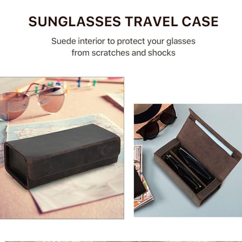 Image of CONTACTS Genuine Leather Sunglasses Travel Case Hard Eyeglasses Box Vintage Eyewear Holder Travel Accessories