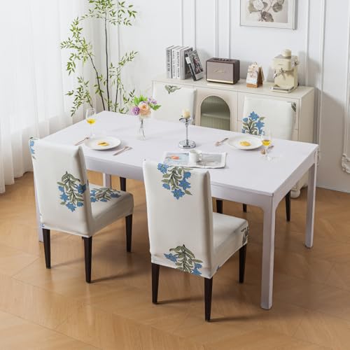 Image of House of Quirk Elastic Chair Cover Stretch Removable Washable Short Dining Chair Cover Protector Seat Slipcover (Pack of 1, Beige Wildflower)