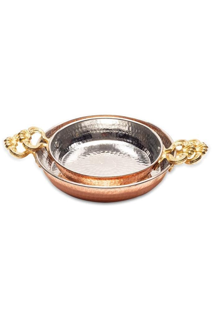 Goziy Hammered Copper Pan Extra Thick Walled, Turkish Special Handmade Cookwares 2 pcs Set