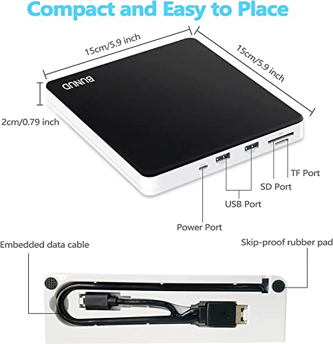 Image of BUNUD External CD DVD Drive: CD Burner Reader Writer SuperDrive with USB 3.0 & Type C Port and TF /SD Slots - Plug & Play DVD Player for Laptop PC Mac Windows 11 Linux