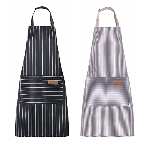 Apron, Adjustable 2 Pack Bib Aprons with 2 Pockets Cooking Kitchen Aprons for Men Women, for BBQ Outdoors Baking Crafting Drawing Chef Apron